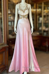 Vintage Mermaid Halter Sleeveless Long Ombre Pink Evening Dress Semi Formal Prom Dresses